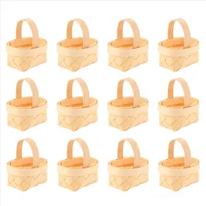 12Pcs Wood Chip Mini Baskets Manual Woven Baskets Ornaments Candy Storage Box