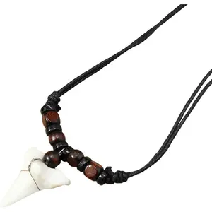 COLORFUL BLING Shark Tooth Pendant Necklaces Shark Teeth Wax Rope Necklace Summer Beach Resin Tooth Shaped Pendant Surfer Leather Necklaces for Women Men