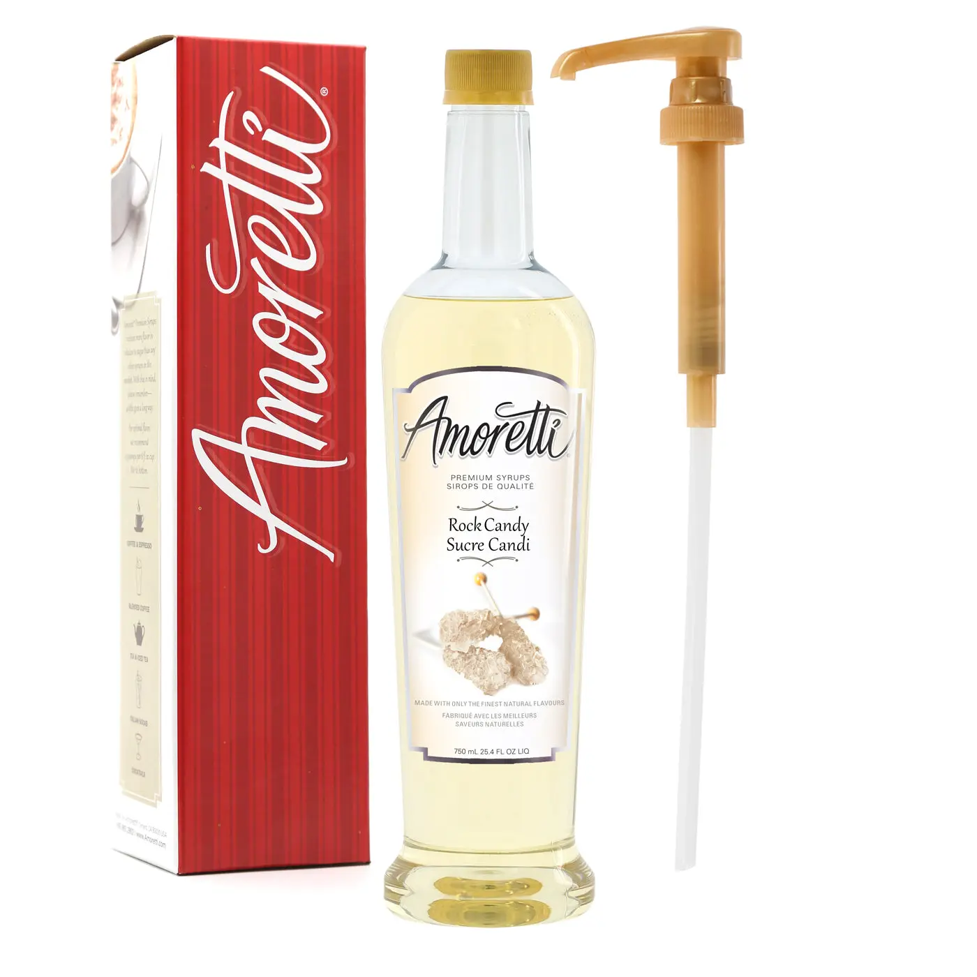 Premium Rock Candy Syrup - 94 Servings Per Bottle (750 ml), with Pump for Flavoring Coffees, Cocktails, and other Beverages, Gluten Free, GMO/GEO Free, Preservative Free