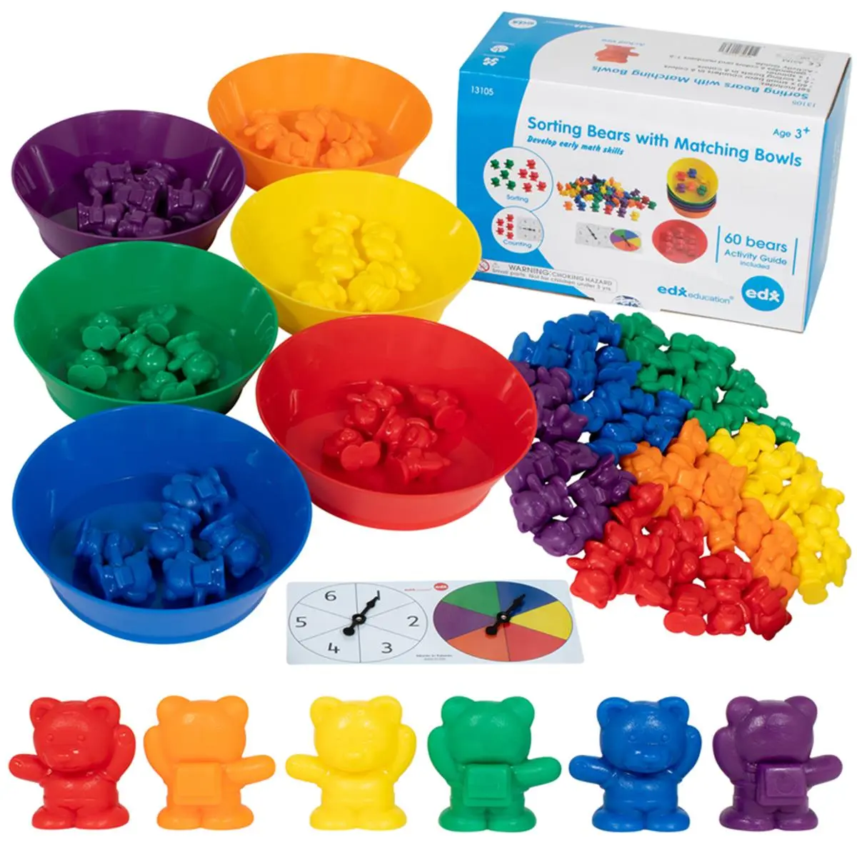 Learning Advantage Colorful Sorting Bears Cat Toy with Matching Bowls - 68-Piece Pet Accessory for Mental Stimulation, Sensory Early Math Manipulative Play Tool