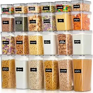 AISOON Airtight Food Storage Containers Set (8/32 PCS) with Lids, BPA-Free Food-Grade Re-Sealable Leak-Proof Plastic Canisters for Kitchen Pantry Organization, Cereal Flour & Sugar - Labels & Marker, Airtight Food Containers, Food-Grade Food Containers