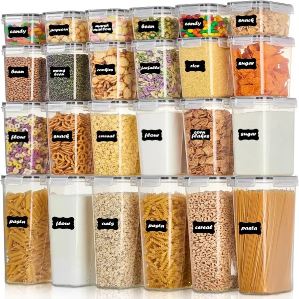AISOON Airtight Food Storage Containers Set (8/32 PCS) with Lids, BPA-Free Food-Grade Re-Sealable Leak-Proof Plastic Canisters for Kitchen Pantry Organization, Cereal Flour & Sugar - Labels & Marker, Airtight Food Containers, Food-Grade Food Containers