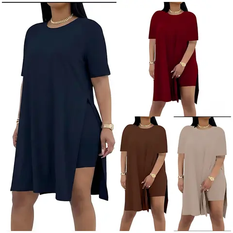 Women's Plus Size 2-Piece Crew Neck Loungewear Set - Soft Tunic Top, Biker Shorts, Casual Everyday Wear Womenswear Clothing Set