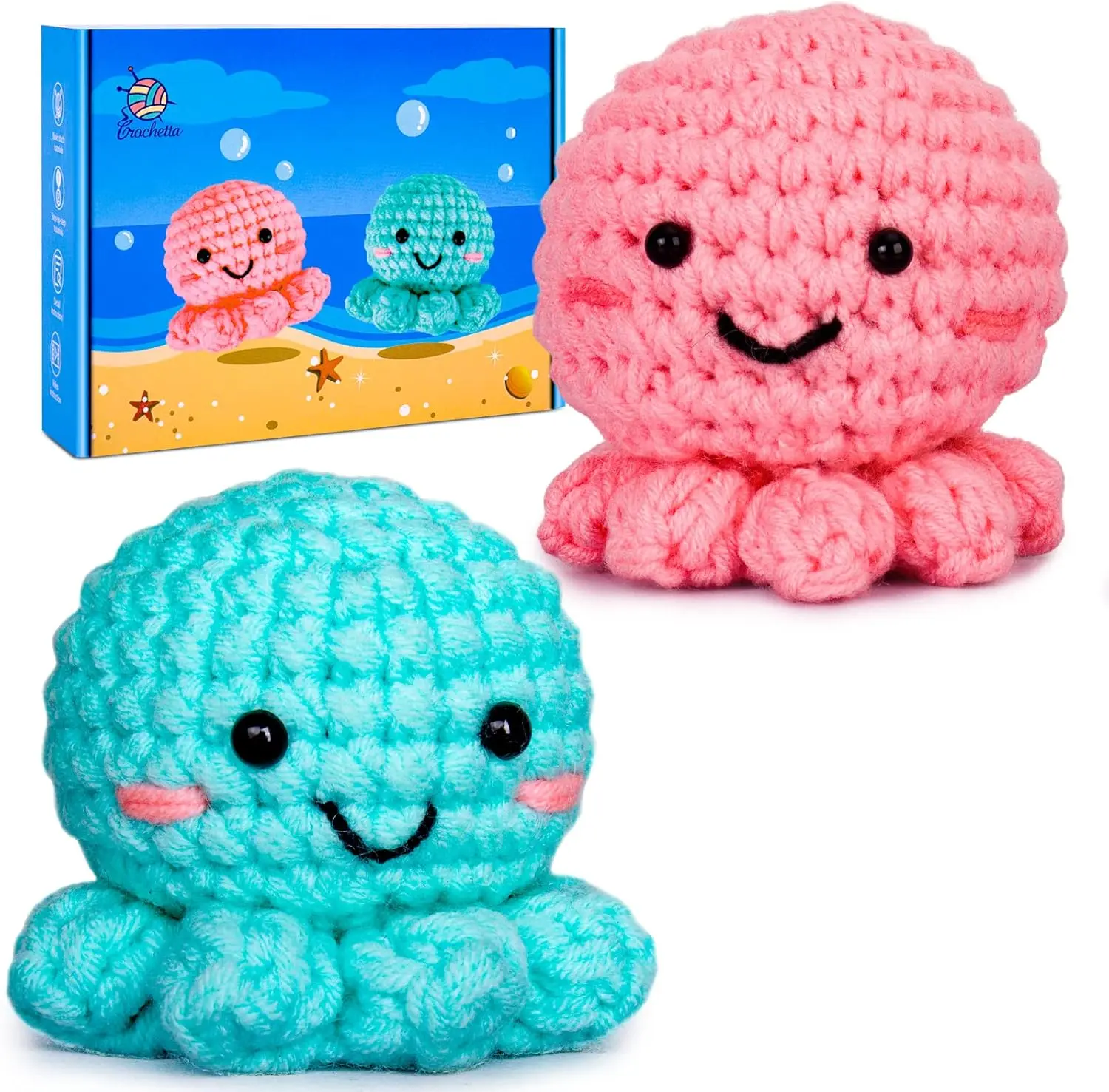 Crochetta Amigurumi Crochet Kit for Beginners, Hook Crochet Kits with Step-by-Step Tutorial Videos, Clearance DIY Cute Octopus Hand-Woven Project for Crafting Fun