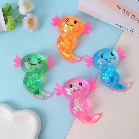 Glittery Stretchy Axolotl Squishy Fidget Toy - Fidget Animals, Decompression Squeeze, Assorted Collectibles, Sensory Stress Relief Toy, Unique Cool Gifts for Kids, Unisex Birthday Party Favors, Quirky Whimsical Picks