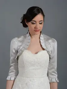 Silver 3/4 sleeve wedding satin bolero jacket