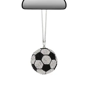 Crystal Sports Ball Car Pendant Set – Football & Basketball Mirror Charms for Trendy Car Decoration