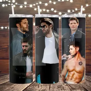 Jensen Ackles 20 oz Reusable Portable Thermos Vacuum Flask Double Wall Insulated Tumbler with Sliding Lid & Straw BPA Free Washable Drinkware Cup