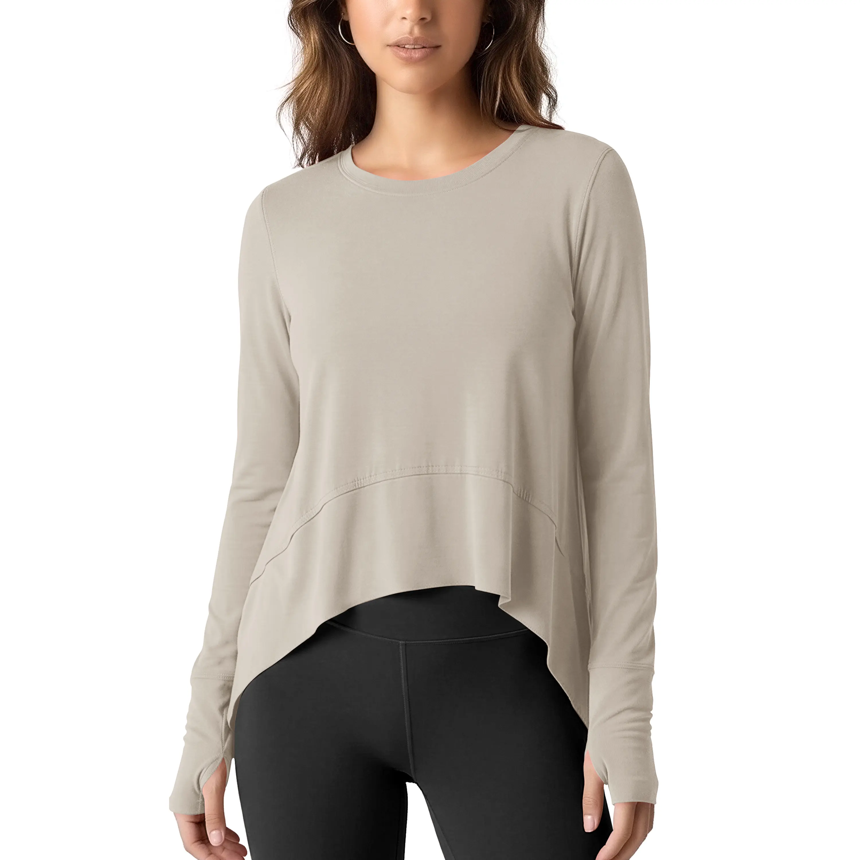 ODODOS Long Sleeve Tee for Women with Thumb Hole Athletic Gym Workout Crop Tops Yoga Shirts summerwins,travel essentials,camping essentials Fitness Workout Shirt
