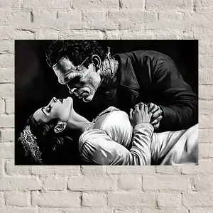 Bride Canvas Art Poster - Gothic Black & White Wall Decor,Perfect for Halloween, Birthday Parties & Unique Gifts, Horror Aesthetic |   Artistic Illustration, Frankenstein And Bride Wall Art
