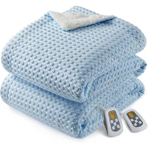 Heated Blanket  Size with LCD Dual Controller, Waffle Weave  Heating Electric Blankets, 10 Heat Levels & 1-12H Time Settings, ETL Certified, Machine Washable, Light Blue, 100" x 90"
