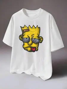 Unisex Summer Short Sleeve Crew Neck T-Shirt, Bart Simpson Brick Wall Graphic, Y2K Streetwear Aesthetic, Polyester Comfort Stretch Fabric, Daily Street Wear & Gift For Friends