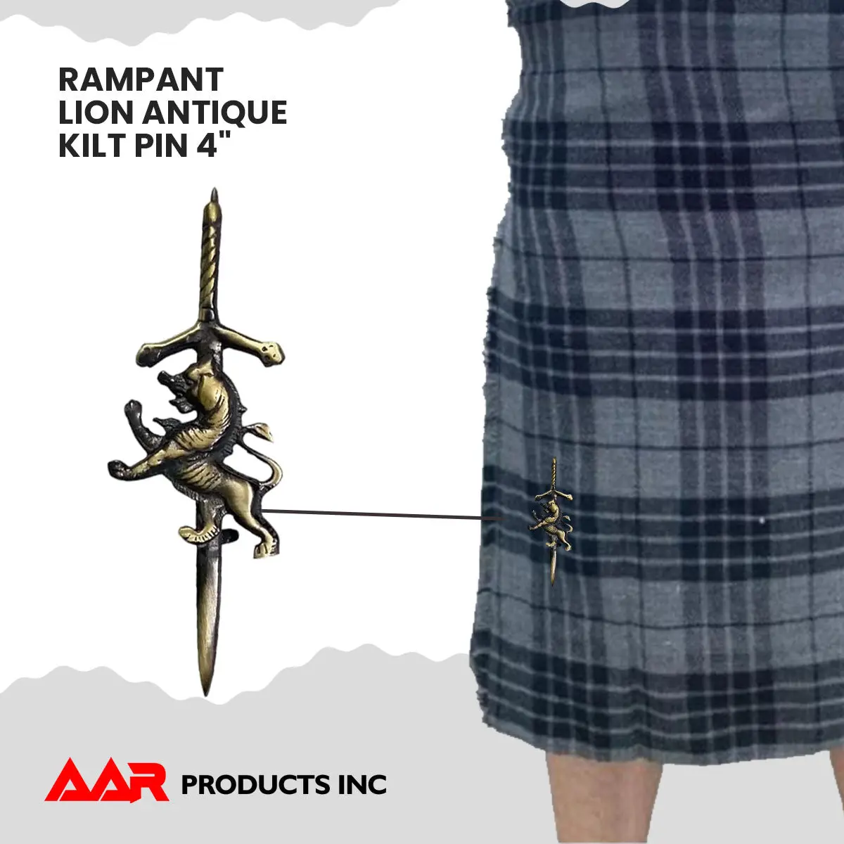 Men's Unisex Scottish Kilt Brooch Pin - 4" Antique Durable Metal Pin with Highland Rampant Lion Badge, Swivel Fastener for Anniversary, Party, Wedding Ceremonies, Ceremony