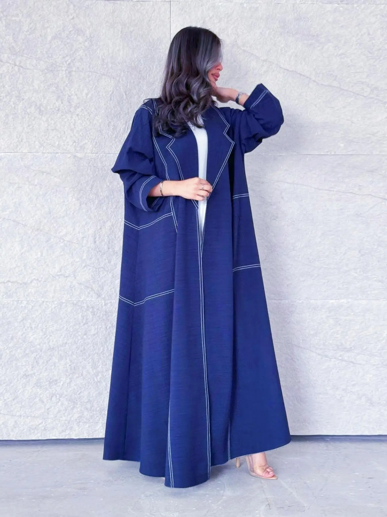 Women's Solid Color Long Sleeve Open Front Abaya, Elegant Lapel Neckline Long Dress for Muslim, Ladies Islamic Clothing for All Seasons