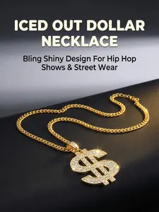 Luxurious Rhinestone Hip-Hop Dollar Pendant Necklace, Nightclub Party Accessory, Rap Singer Festival, Stage Wear Jewelry