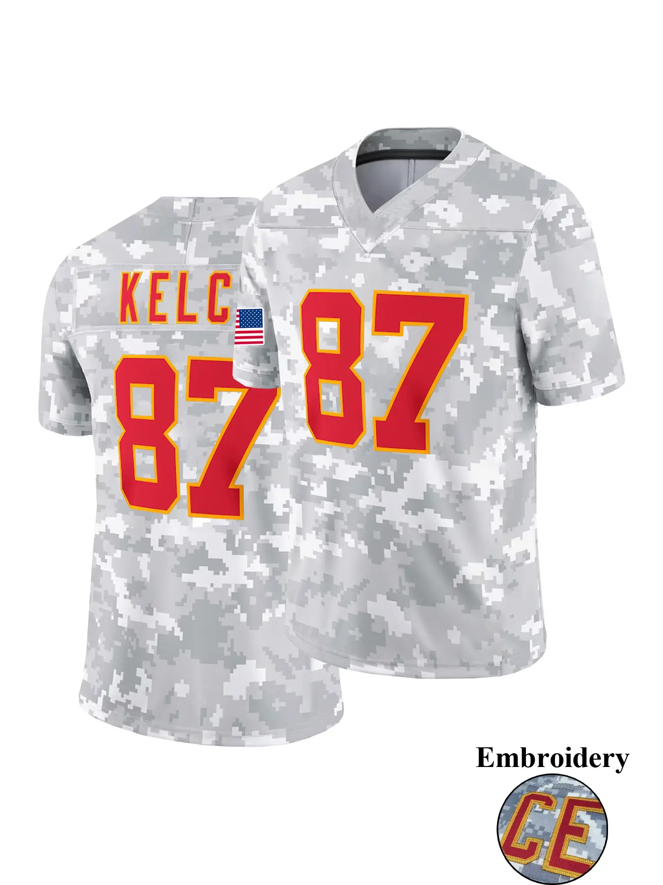 Chief 87 American Football Jersey, V Neck Embroidered Pullover, Breathable Loose Fit Short Sleeve Top, Casual Outdoor Sport Wear, Sports Top