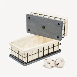Baobab Workshop Gray Wood & Wire Baskets - Versatile Storage for Bathroom, Kitchen, Office - Handcrafted Organizing Crates