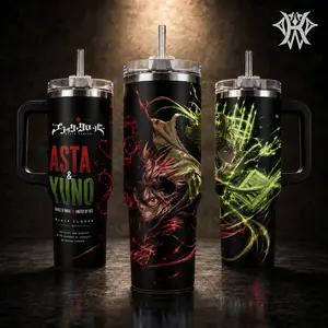Black Clover Asta and Yuno Anime Tumbler with Lid and Straw, 20oz & 40oz Insulated Travel Mug Gift