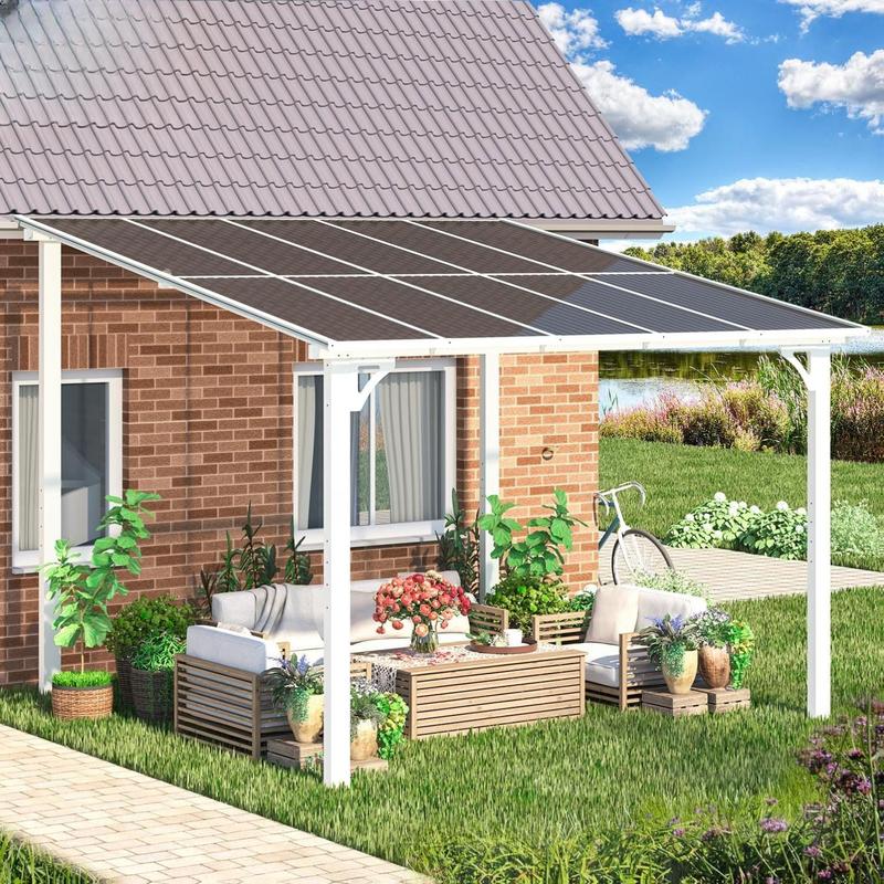 AECOJOY Pergola Gazebo,Wall Mounted Pergolas and Gazebos on Clearance, Outdoor Patio Lean to Gazebo Metal Awnings for Deck, Porch, Backyard and More