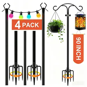 10-foot outdoor string light pole, Double Shepherds Hooks,String Light Poles for Outside，heavy-duty metal rod, four ground fork heads, height adjustable, with deck fixing accessories, Metal Stand for Deck Patio,Backyard,Wedding,Deck,Party 4/6/8pcs