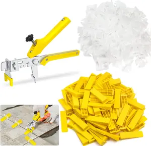 Tile Leveling System 1/8”Kit, 600pcs Tile Leveler Spacers Clips+200pcs Reusable Wedges+1pc Tile Pliers for Wall/Floor Tile Adjustment, Tile Leveler Tool Set for Tile & Stone Installation(1/8",Yellow)
