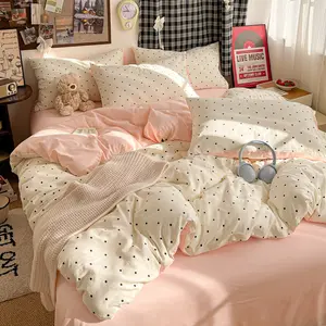 3-Piece Classic Polka Dot Print Bedding Set, Includes 1 Fitted Sheet & 2 Pillowcases, Soft Comfortable Home Bedroom Linen, Duvet Set, Soft Bedding Sets