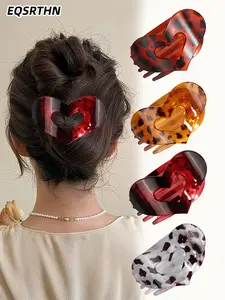 4pcs Heart Claw Clips Tortoise Shell Hair Clips Cute Non Slip Large Jaw Clips Unique Valentine Hair Accessories for Women Thick Thin Hair