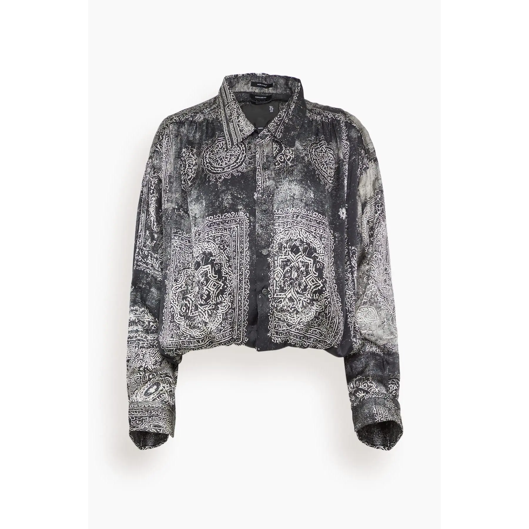 Bubble Shirt with Gathered Yoke in Black Multi Medallion