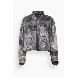 Bubble Shirt with Gathered Yoke in Black Multi Medallion