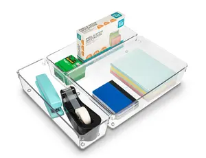 Sorbus Clear Drawer Organizer 3 Pack - Large Plastic Storage Trays and Dividers for Home Organization Boxes Set Containers