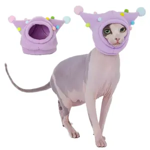 Cat Fleece Funny Hats With Pom-poms  Cats Warm Adjustable Straps Costume For Headwear Birthday (purple M(face Circle 9-10''))