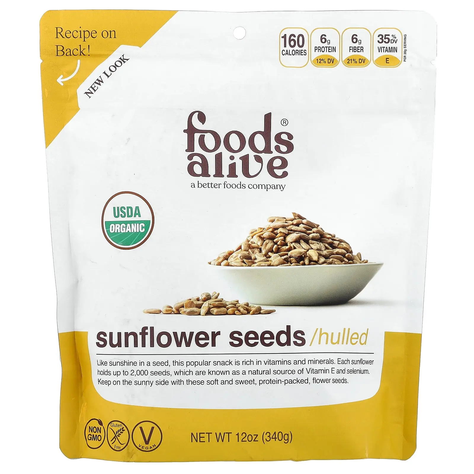 Foods Alive Organic Sunflower Seeds, Hulled, 12 oz (340 g)