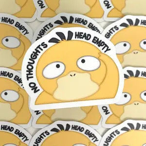 Parasol Paper WATERPROOF No Thoughts Head Empty Meme Psyduck Duck Pokemon UV Resistant Vinyl Sticker Decal