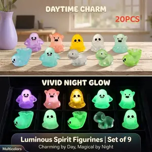 20Pcs Transparent Resin Mini Ghost, Glow in The Dark Halloween Luminous Ghost Small Ornaments for DIY Crafts Fairy Garden Party Gifts Landscape Home Office Desk Decoration