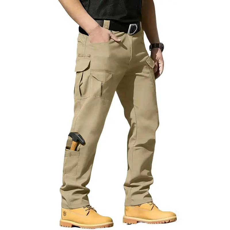 Men's Ripstop Tactical Pants Breathable Stretch Cargo Pants Outdoor Lightweight Work Hiking Pants Zipper Pockets Elastic Trouser Overalls Fabric