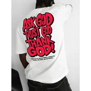 Mens Christian Graphic T Shirt Ask God Trust God Thank God Faith Prayer Praise Church Sunday Worship Streetwear Short Sleeve Crewneck Tee