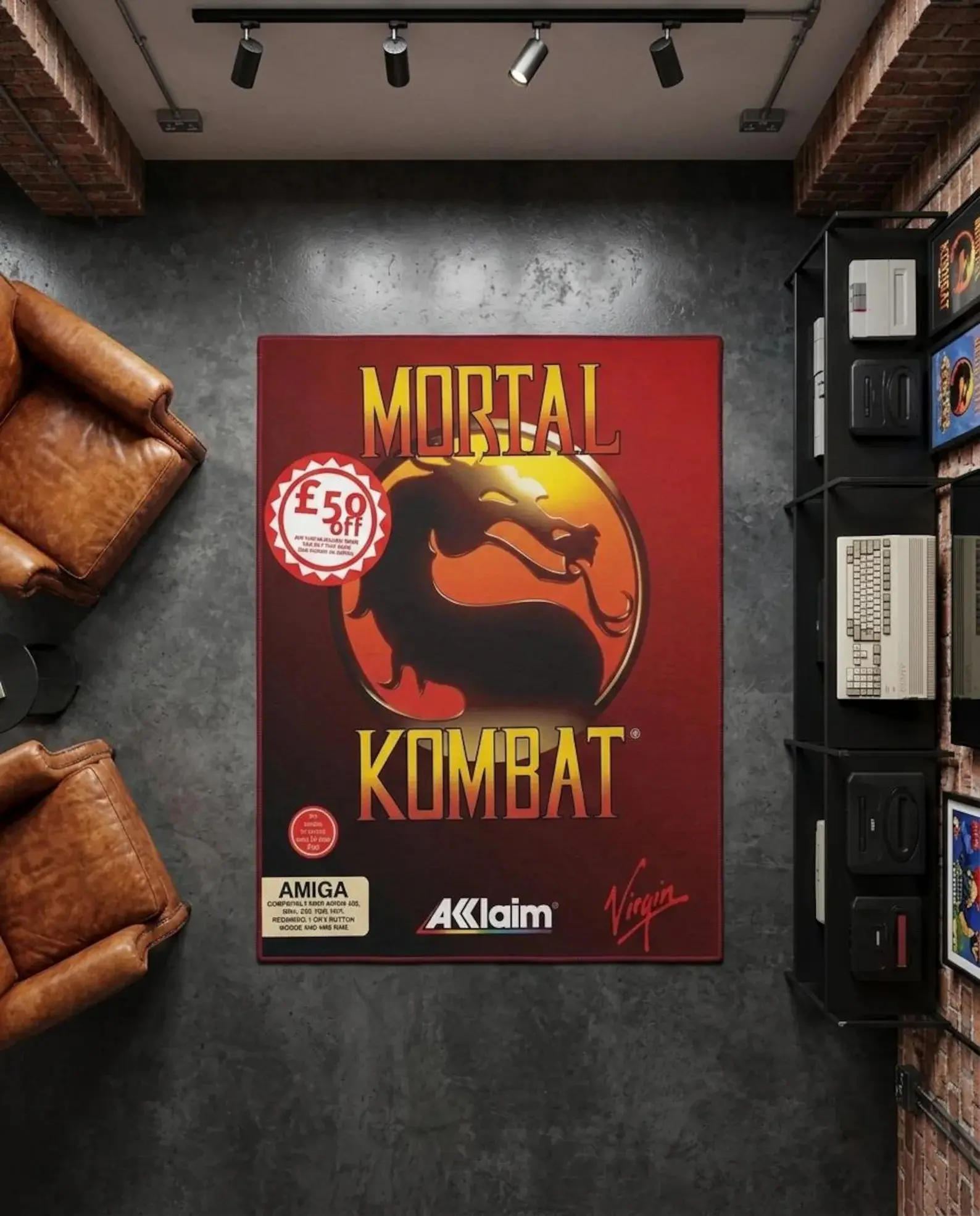 Mortal Kombat Dragon Logo Area Rug - Retro Arcade 90s Nostalgia Rug for Game Room, Retro Gamers