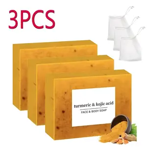 3 Piece Turmeric Soap Set, Deep Cleaning Moisturizing Hydrating Bar, Face & Body Care, Suitable for Men & Women, Lemon Scented Bath Soap