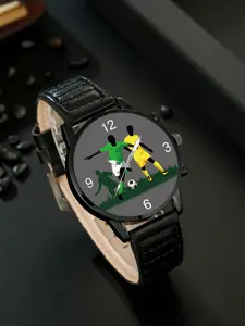 Trendy Football Theme Watch, Cartoon Dial, Casual Leather Strap, Quartz Movement, Perfect Gift for Daily Wear, Holidays, Father's Day