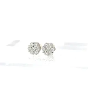 Silver 925 14K Gold Plated Flower Style Sterling Silver Earrings Studs