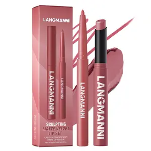 2pcs Set Matte Lipstick and Lip Liner Set for Perfect Contours, Matte Lip Pencil, Long-lasting Color and Easy Application, Natural Finish Makeup, Matte Lip Tint, Lipliner