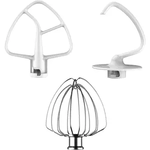 3 Pack Mixer Attachments Set for  4.5-5 Quart Tilt- Stand Mixers, Replacement  Kit with K45DH Dough Hook, K45B Coated Flat Beater, Stainless Steel K45WW Wire Whip, Dishwasher Safe