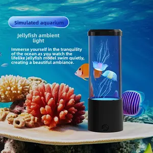 RGB Aquarium Simulation Cylindrical LED Jellyfish Lamp 8inch Brushless Motor Color Changing Night Light Ambient Space USB Plug for Fish Tank Decor