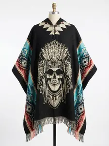 Warrior Skull Poncho, Handcrafted Hooded Poncho, Premium Wool, Very Warm and Cozy, Winter Cape, Unisex Cape, Winter Gift, Gift Ideas 2026