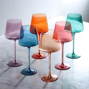 6 Counts Colored Wine Glasses Set -【Hand Blown】Crystal Colorful Wine Glasses with Stem-Muticolor Wine Glass Wedding gift set for wine lovers Red White Wine Dinner