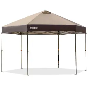 CROWN SHADES 14x14 Pop up Gazebo, Patented Center Lock 6-Sided Portable Gazebo, Easy Set Up, 300D Silver-Coated Fabric UV Resistant, Pop Up Canopy Tent for Patio, Outdoor Activities
