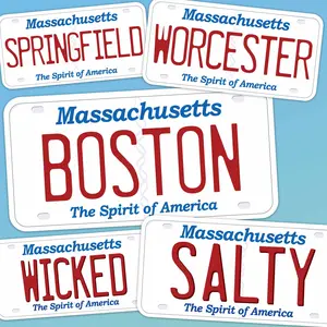 Massachusetts License Plate Bumper Stickers - Choose Your MA City or Phrase Decal