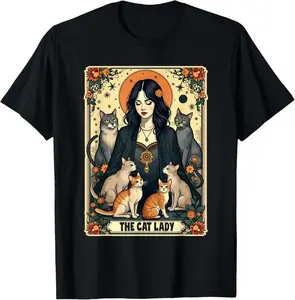 Unisex The Cat Lady Tarot Card Shirt Women Witchy Gothic Cat Mom T-Shirt Novelty Graphic T Shirt funny tshirt Undershirts Tees Casual Streetwear Classic Plain Men's Women Cotton Moisture Wicking Short Sleeve Crew Neck