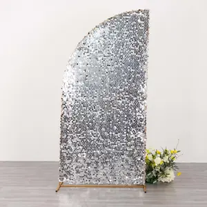 Silver Double Sided Big Payette Sequin Chiara Backdrop Stand Cover For Half Moon Wedding Arch Stand 7ft