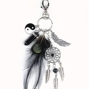 【Quick delivey】 1pc Bohemian Keychain - Bohemian Feather Keychain Keychain Accessories Backpack, Natural Feather - Alloy, Crystal And Agate - Ideal For Women'S Bags, Creative Gifts For Friends, Party Favorites, Valentine'S Day Gifts